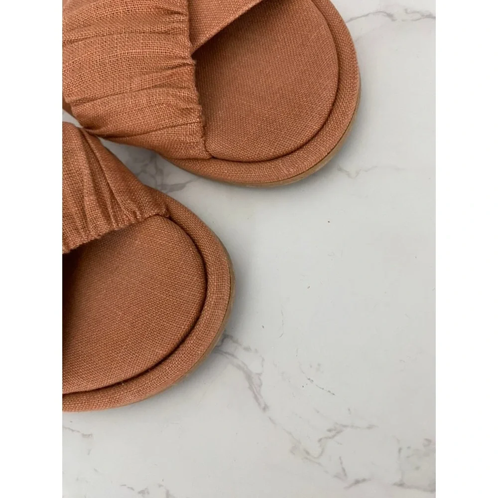 Garnet Hill Linen Crossover Slides Sandals Slippers Sz 37 (US 6.5) Resort Beach